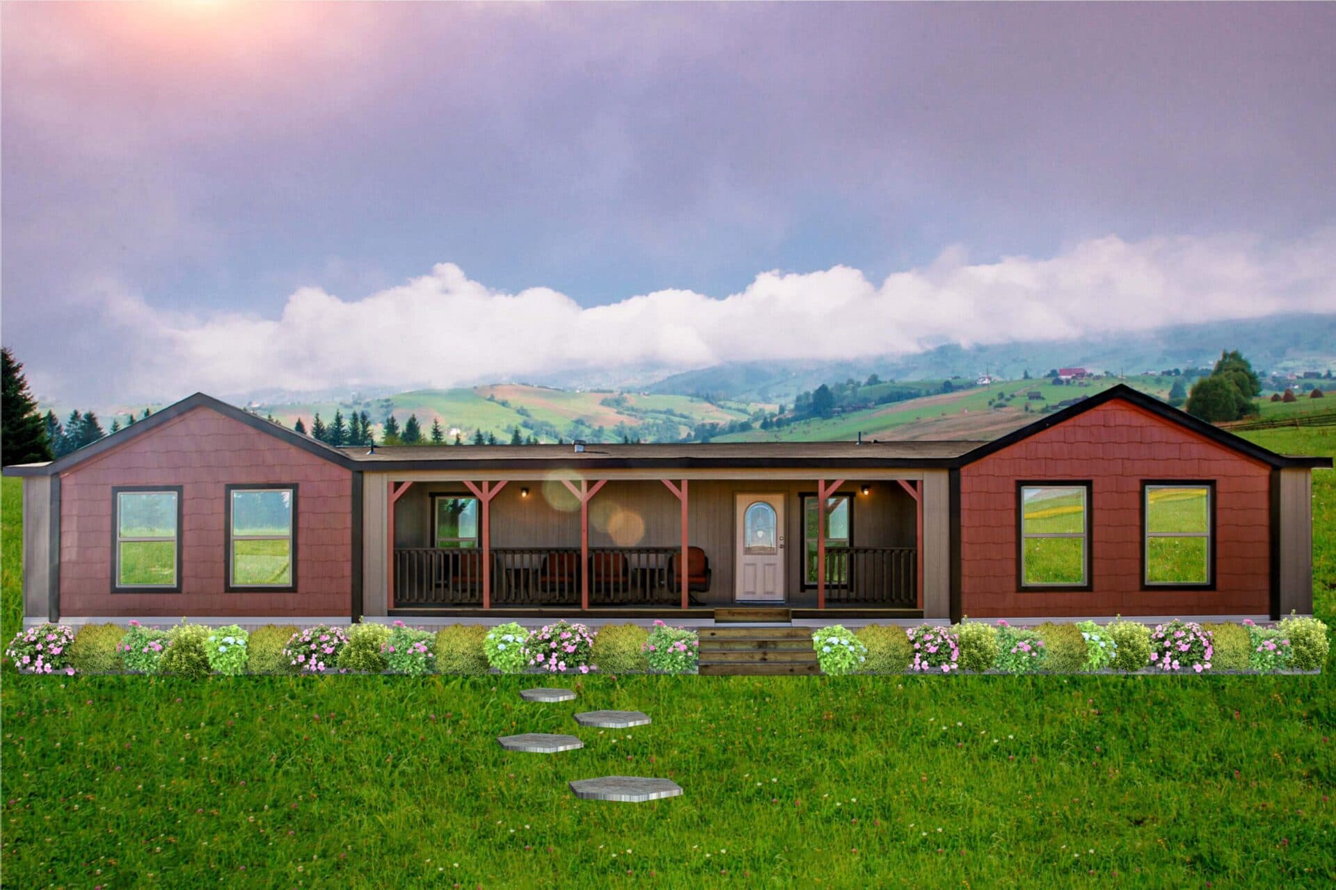 Doublewide h-3672-43a hero, elevation, and exterior home features